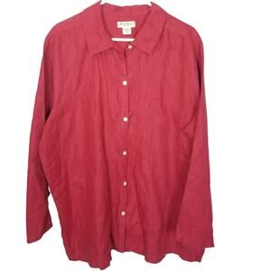 Eddie Bauer Womens Linen Shirt Size XLT Coastal Grandma Lagenlook Pintuck Red